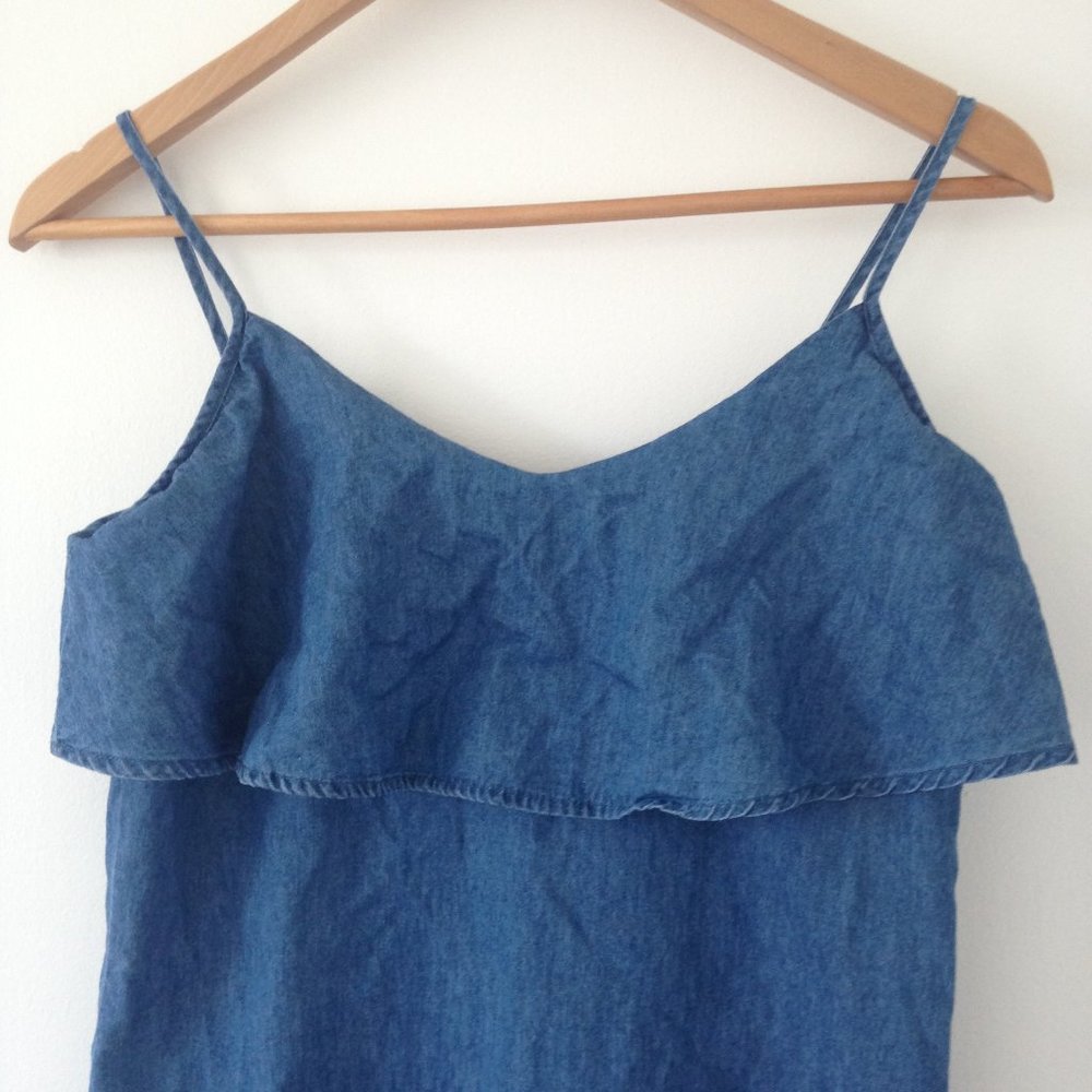 Denim Dress With Front Ruffle - Picture 6 of 13